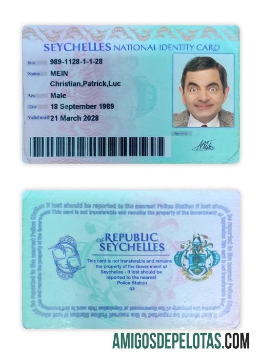 Amostra do cartão de identificação nacional das Seychelles